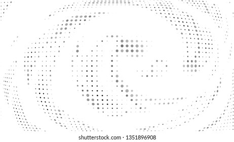 Halftone gradient pattern. Abstract halftone dots background. Gray dots pattern. Vector halftone texture. Radial twisted circle. Grunge texture. Pop Art, Comic small dots. Wave dots, 3D sphere