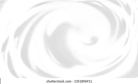 Halftone gradient pattern. Abstract halftone dots background. Monochrome dots pattern. Vector halftone texture. Radial twisted circle. Grunge texture. Pop Art, Comic small dots. Wave dots, 3D sphere
