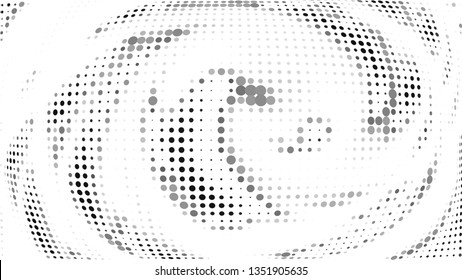 Halftone gradient pattern. Abstract halftone dots background. Gray dots pattern. Vector halftone texture. Radial twisted circle. Grunge texture. Pop Art, Comic small dots. Wave dots, 3D sphere