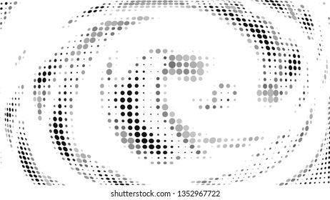 Halftone gradient pattern. Abstract halftone dots background. Gray dots pattern. Vector halftone texture. Radial twisted circle. Grunge texture. Pop Art, Comic small dots. Wave dots, 3D sphere