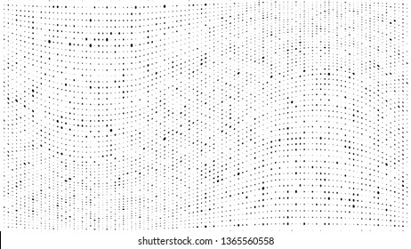 Halftone gradient pattern. Abstract halftone dots background. Monochrome dots pattern. Grunge dirty texture. Vector halftone texture. Wave twisted dots. Pop Art, Comic small dots. Design elements