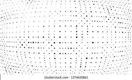 Halftone gradient pattern. Abstract halftone dots background. Monochrome dots pattern. Vector halftone texture. Grunge texture. Pop Art, Comic small dots. 3d sphere, Wave twisted dots. Design elements