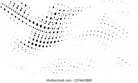 Halftone gradient pattern. Abstract halftone dots background. Monochrome dots pattern. Vector halftone texture. Grunge texture. Pop Art, Comic small dots. Wave twisted dots. Template for cover, banner