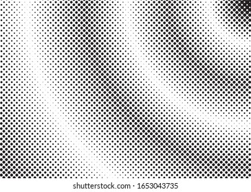 Halftone gradient pattern. Abstract halftone dots background. Monochrome dots pattern. Pop Art, Comic small dots. Wavy twisted strip. Banner with space. Design for presentation, report, flyer, card
