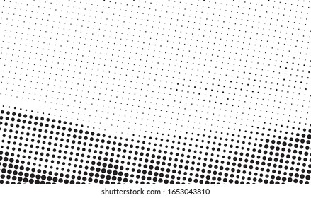 Halftone gradient pattern. Abstract halftone dots background. Monochrome dots pattern. Pop Art, Comic small dots. Wavy twisted strip. Banner with space. Design for presentation, report, flyer, card