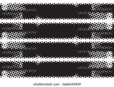 Halftone gradient pattern. Abstract halftone dots background. Monochrome dots pattern. Pop Art, Comic small dots. Wavy twisted strip. Banner with space. Design for presentation, report, flyer, card