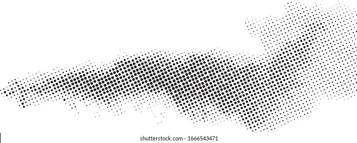 Halftone gradient pattern. Abstract halftone dots background. Monochrome dots pattern. Pop Art, Comic small dots. Wavy twisted strip. Banner with space. Design for presentation, report, flyer, card