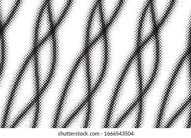 Halftone gradient pattern. Abstract halftone dots background. Monochrome dots pattern. Pop Art, Comic small dots. Wavy twisted strip. Banner with space. Design for presentation, report, flyer, card