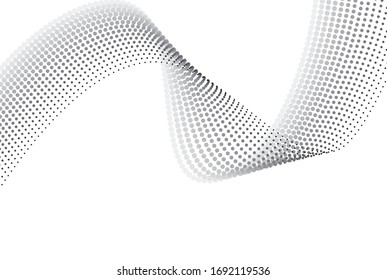 Halftone gradient pattern. Abstract halftone dots background. Monochrome dots pattern. Pop Art, Comic small dots. Wavy twisted strip. Banner with space. Design for presentation, report, flyer, card