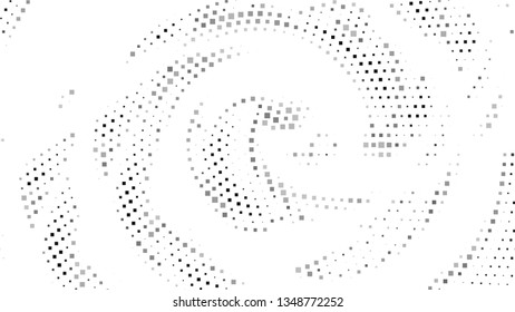 Halftone gradient pattern. Abstract halftone square background. Gray square dots pattern. Vector halftone texture. Radial twisted circle. Grunge texture. Pop Art, Comic small dots. Wave twisted dots.