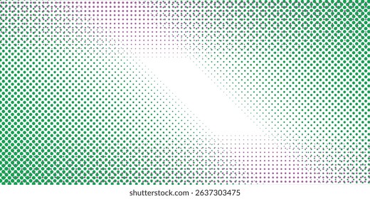 Halftone gradient pattern diagonal vector illustration. Pink dotted, green halftone texture. Pop Art purple pink halftone, comics Background. Background of Art.EPS10