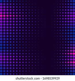 Halftone gradient pattern. Halftone dots colorful texture for your design. Abstract neon dark purple background. Vector illustration