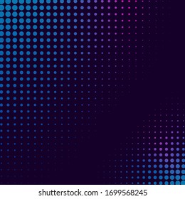 Halftone gradient pattern. Halftone dots colorful texture for your design. Abstract neon dark blue background. Vector illustration