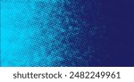 Halftone gradient pattern vertical vector illustration. Blue dotted halftone texture. Pop Art light blue dots halftone, dark blue Background. Background of Art.