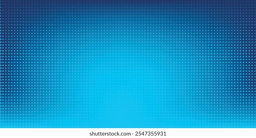 Halftone gradient pattern vertical vector illustration. Blue dotted halftone texture. Pop Art light blue dots halftone, dark blue Background. Background of Art.