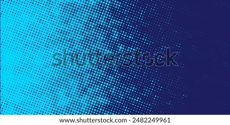 Halftone gradient pattern vertical vector illustration. Blue dotted halftone texture. Pop Art light blue dots halftone, dark blue Background. Background of Art.