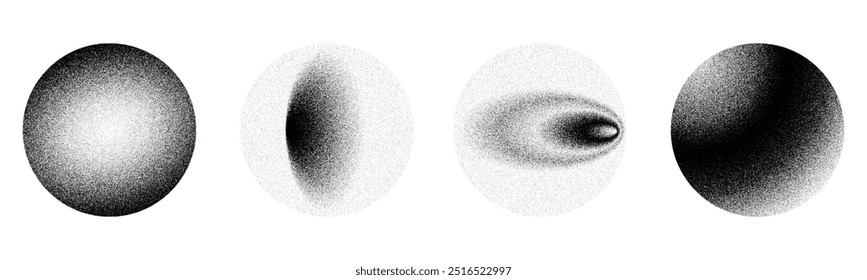 Los círculos redondos del gradiente del semitono enmarcan los Elementos de diseño del Vector con la textura de los granos del ruido de la oscuridad a la luz aislada en fondo transparente
