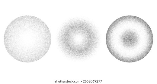 Halftone Gradient Round Circles Pattern Vector Design Elements with Noise Grains from Dark to Light isolated on transparent background eps 10
