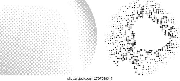 Halftone Gradient Round Circles Pattern Vector Design Elements with Noise Grains from Dark to Light isolated on transparent background
