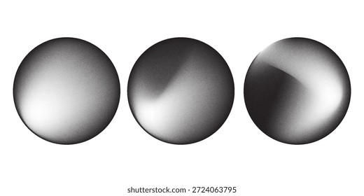 Halftone Gradient Round Circles Pattern Vector Design Elements with Noise Grains from Dark to Light isolated on transparent background
