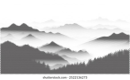 Halftone gradient silhouette of the mountain