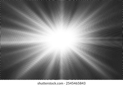 Halftone Gradient Sun Rays Background. Vector Abstract halftone color dots Texture. Comic small dots Radial Halftone Poster Design