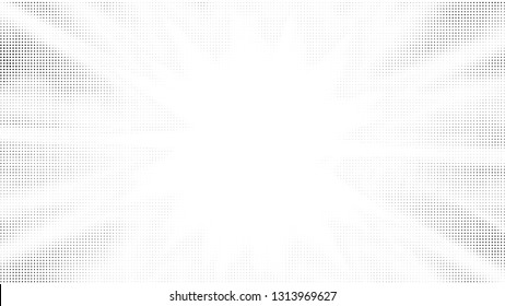 Halftone gradient sun rays pattern. Abstract halftone dots background. Monochrome dots pattern. Pop Art, Comic small dots. Star rays halftone poster. Shine, explosion. Outer space, rays twisted vector