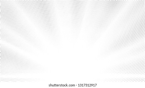 Halftone gradient sun rays pattern. Abstract halftone vector dots background. Summer dots pattern. Pop Art, Comic small dots. Star rays radial halftone poster. Shine explosion. Space, sunrise rays