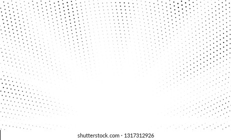 Halftone gradient sun rays pattern. Abstract halftone vector dots background. Summer dots pattern. Pop Art, Comic small dots. Star rays radial halftone poster. Shine explosion. Space, sunrise rays