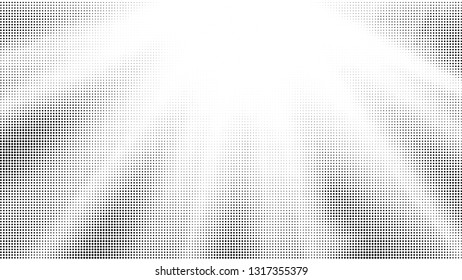 Halftone gradient sun rays pattern. Abstract halftone vector dots background. Summer dots pattern. Pop Art, Comic small dots. Star rays halftone poster. Shine, explosion. Light gray, sunrise rays