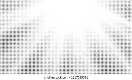 Halftone gradient sun rays pattern. Abstract halftone vector dots background. Summer dots pattern. Pop Art, Comic small dots. Star rays halftone poster. Shine, explosion. Light gray, sunrise rays