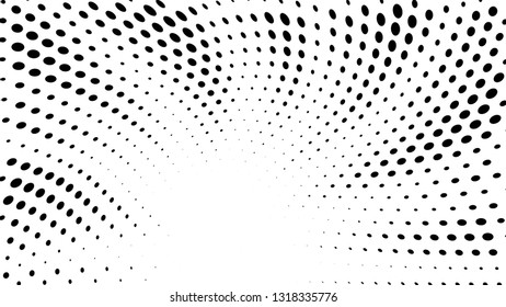Halftone gradient sun rays pattern. Abstract halftone dots background. Monochrome dots pattern. Pop Art, Comic small dots. Star rays halftone poster. Shine, explosion. Wave space, rays twisted vector