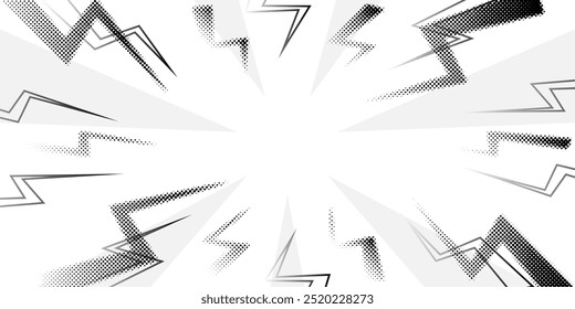 Padrão de raios solares com gradiente de meio-tom. Fundo de pontos de meio-tom abstrato. Pop art, cômico pontos pequenos. estrela raios meio tom poster. brilho, explosão. raios do nascer do sol fundo.