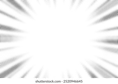 Halftone gradient sun rays pattern. Abstract halftone color dots background. Red pop art, comic small dots. star rays halftone poster. shine, explosion. sunrise rays background.