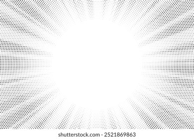 Halftone gradient sun rays pattern. Abstract halftone color dots background. Red pop art, comic small dots. star rays halftone poster. shine, explosion. sunrise rays background.