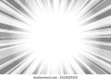 Halftone gradient sun rays pattern. Abstract halftone color dots background. Red pop art, comic small dots. star rays halftone poster. shine, explosion. sunrise rays background.