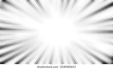 Halftone gradient sun rays pattern. Abstract halftone color dots background. Red pop art, comic small dots. star rays halftone poster. shine, explosion. sunrise rays background.	