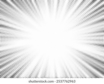 Halftone gradient sun rays pattern. Abstract halftone color dots background. Red pop art, comic small dots. star rays halftone poster. shine, explosion. sunrise rays background.