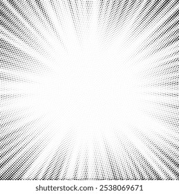 Halftone gradient sun rays pattern. Abstract halftone color dots background. Red pop art, comic small dots. star rays halftone poster. shine, explosion. sunrise rays background.