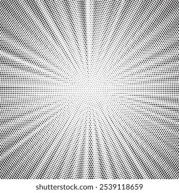 Halftone gradient sun rays pattern. Abstract halftone color dots background. Red pop art, comic small dots. star rays halftone poster. shine, explosion. sunrise rays background.	