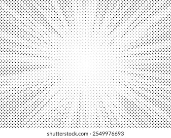 Halftone gradient sun rays pattern. Abstract halftone color dots background. Red pop art, comic small dots. star rays halftone poster. shine, explosion. sunrise rays background.