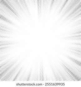 Halftone gradient sun rays pattern. Abstract halftone color dots background. Red pop art, comic small dots. star rays halftone poster. shine, explosion. sunrise rays background.