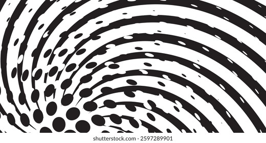 Halftone gradient sun rays pattern. Abstract halftone vector dot background. Monochrome dot pattern. Vector background in comic book style with sun rays and halftone.