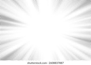 Halftone gradient sun rays pattern. Abstract halftone color dots background. Red pop art, comic small dots. star rays halftone poster. shine, explosion. sunrise rays background.	