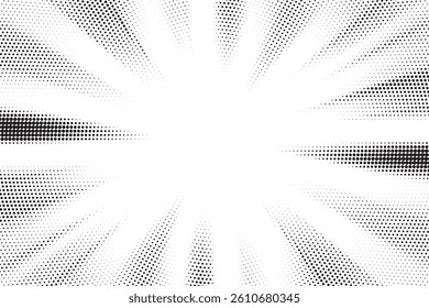 Halftone gradient sun rays pattern. Abstract halftone color dots background. Red pop art, comic small dots. star rays halftone poster. shine, explosion. sunrise rays background.