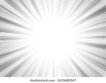 Halftone gradient sun rays pattern. Abstract halftone color dots background. Red pop art, comic small dots. star rays halftone poster. shine, explosion. sunrise rays background.