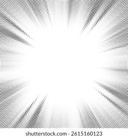 Halftone gradient sun rays pattern. Abstract halftone color dots background. Red pop art, comic small dots. star rays halftone poster. shine, explosion. sunrise rays background.	
