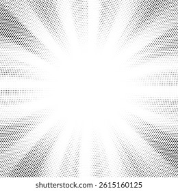 Halftone gradient sun rays pattern. Abstract halftone color dots background. Red pop art, comic small dots. star rays halftone poster. shine, explosion. sunrise rays background.	