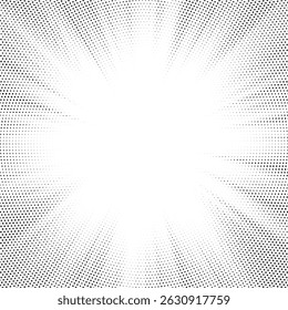Halftone gradient sun rays pattern. Abstract halftone color dots background. Red pop art, comic small dots. star rays halftone poster. shine, explosion. sunrise rays background.