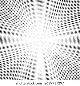 Halftone gradient sun rays pattern. Abstract halftone color dots background. Red pop art, comic small dots. star rays halftone poster. shine, explosion. sunrise rays background.	